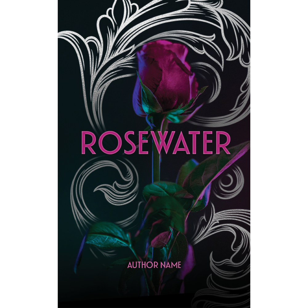 Book Cover- Silver Scrollwork Rose