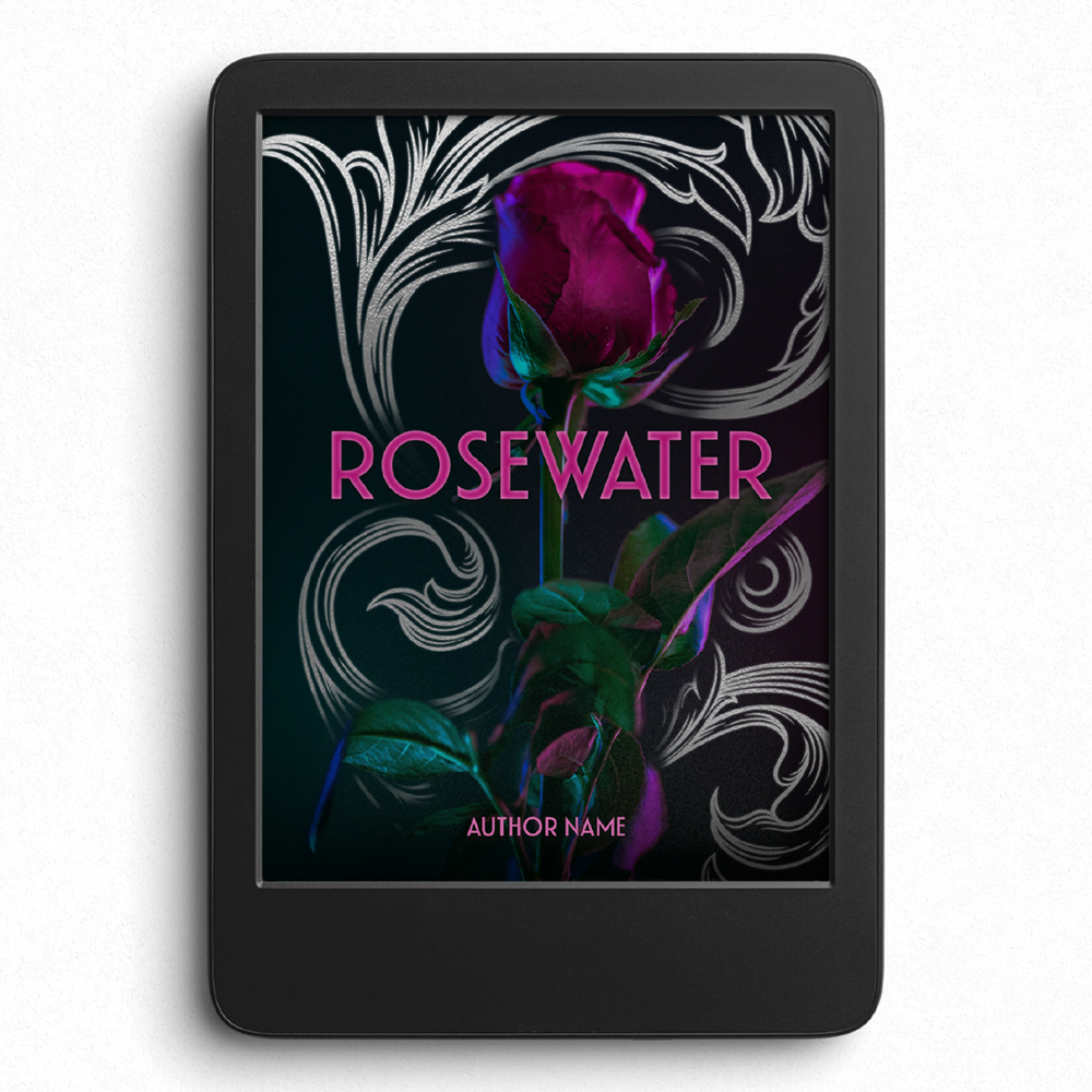 Book Cover- Silver Scrollwork Rose