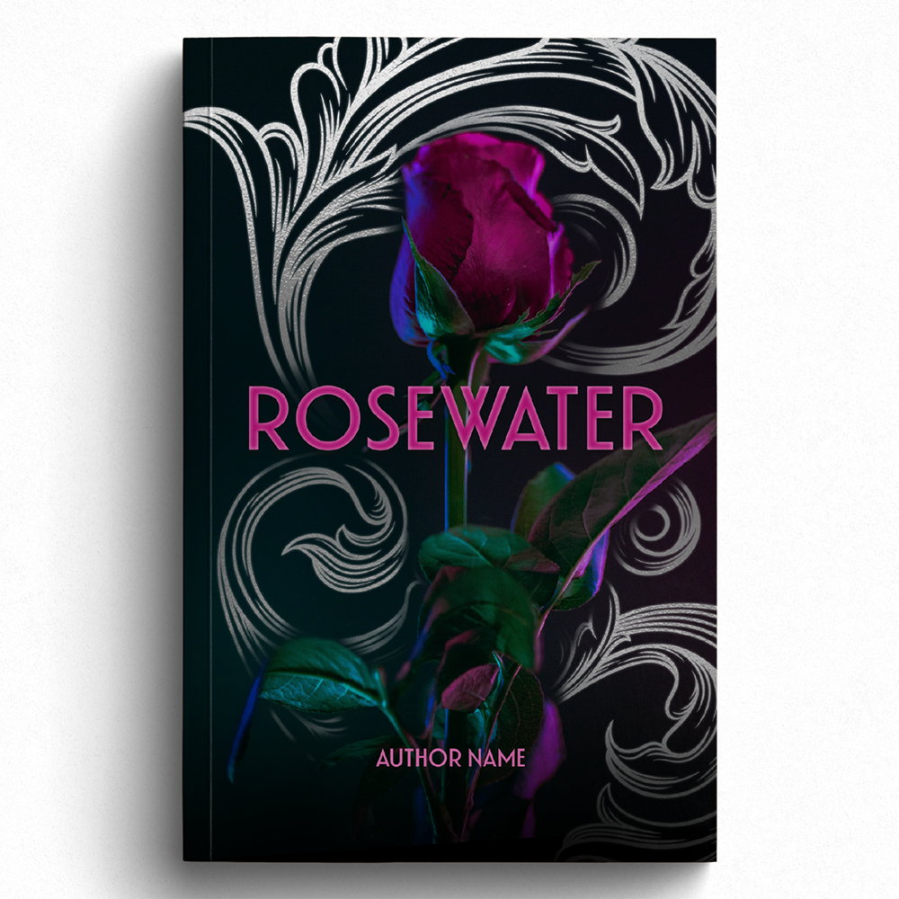 Book Cover- Silver Scrollwork Rose