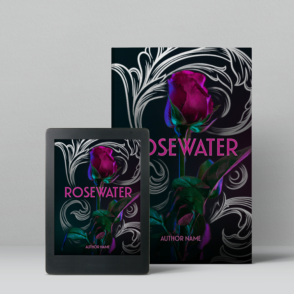 Book Cover- Silver Scrollwork Rose